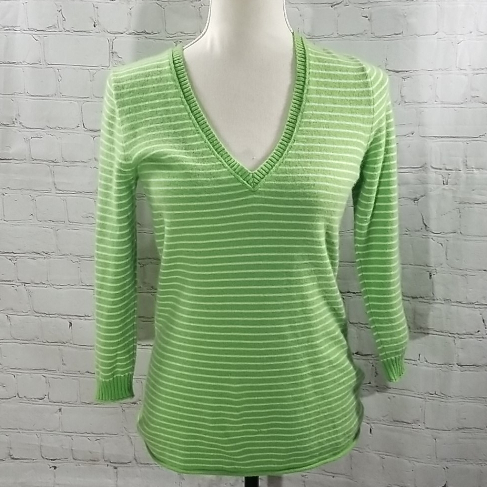 J. Crew Neon Green V-Neck Cashmere Sweater